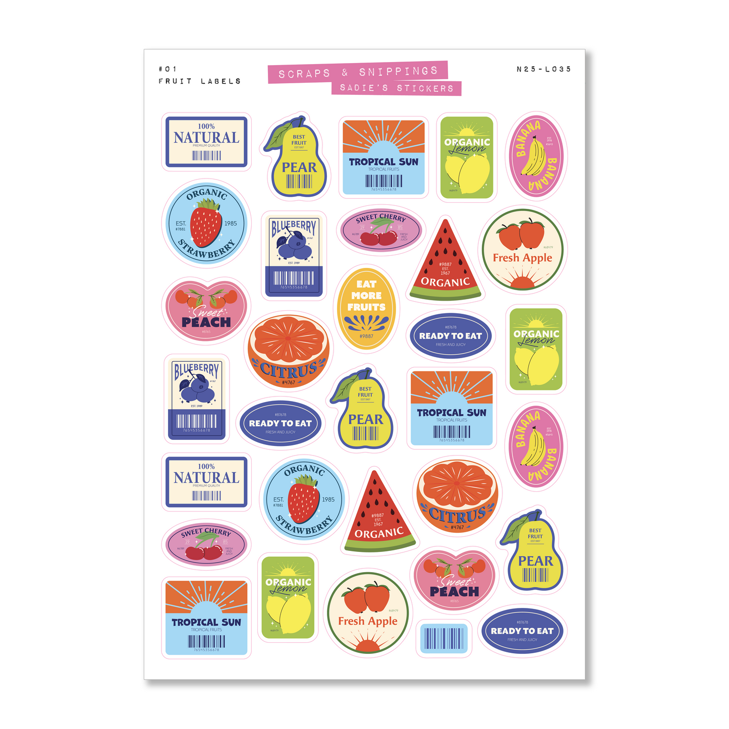 Fresh Fruit Labels Sticker Sheet