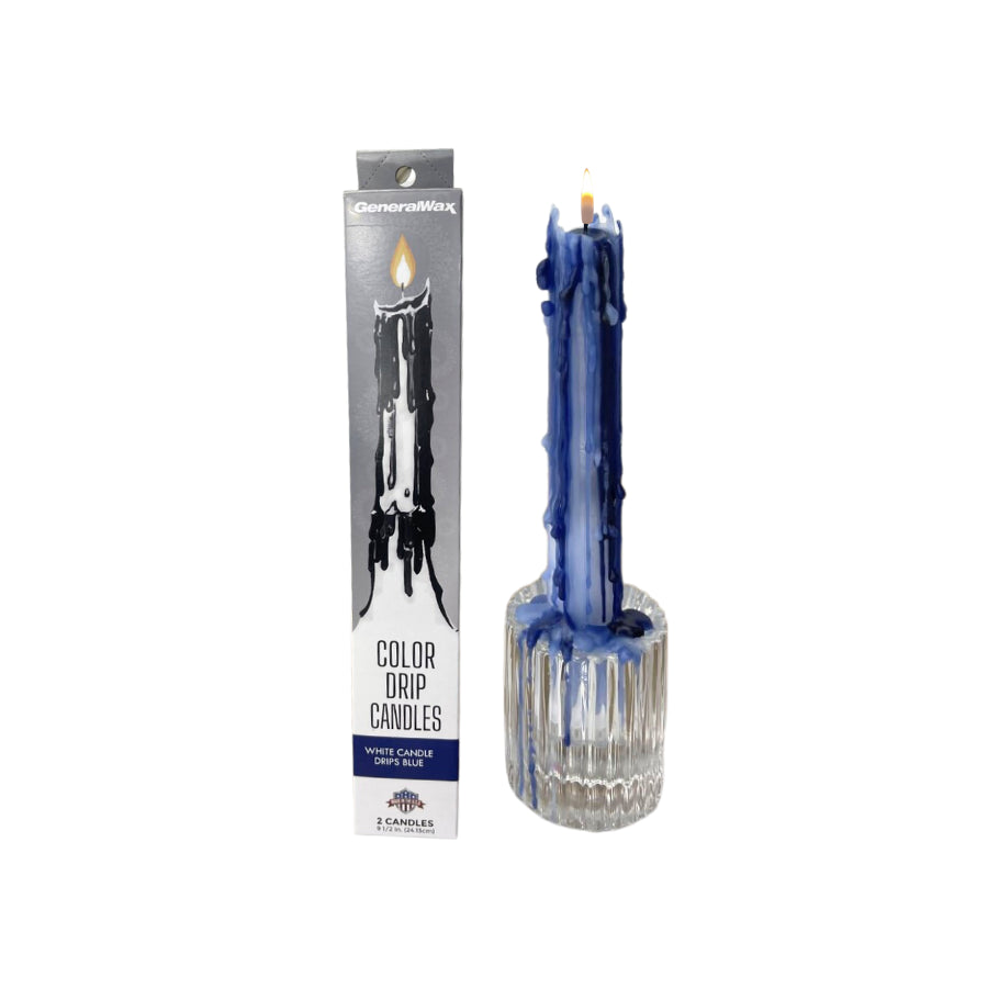 White & Blue Color Drip Taper Candles - Pack of 2