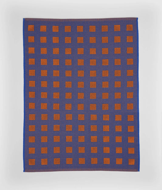 Squares Rust Orange/Blue Tea Towel