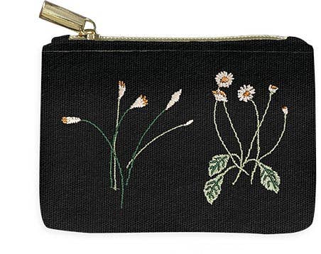 Black Floral Embroidered Coin Pouch