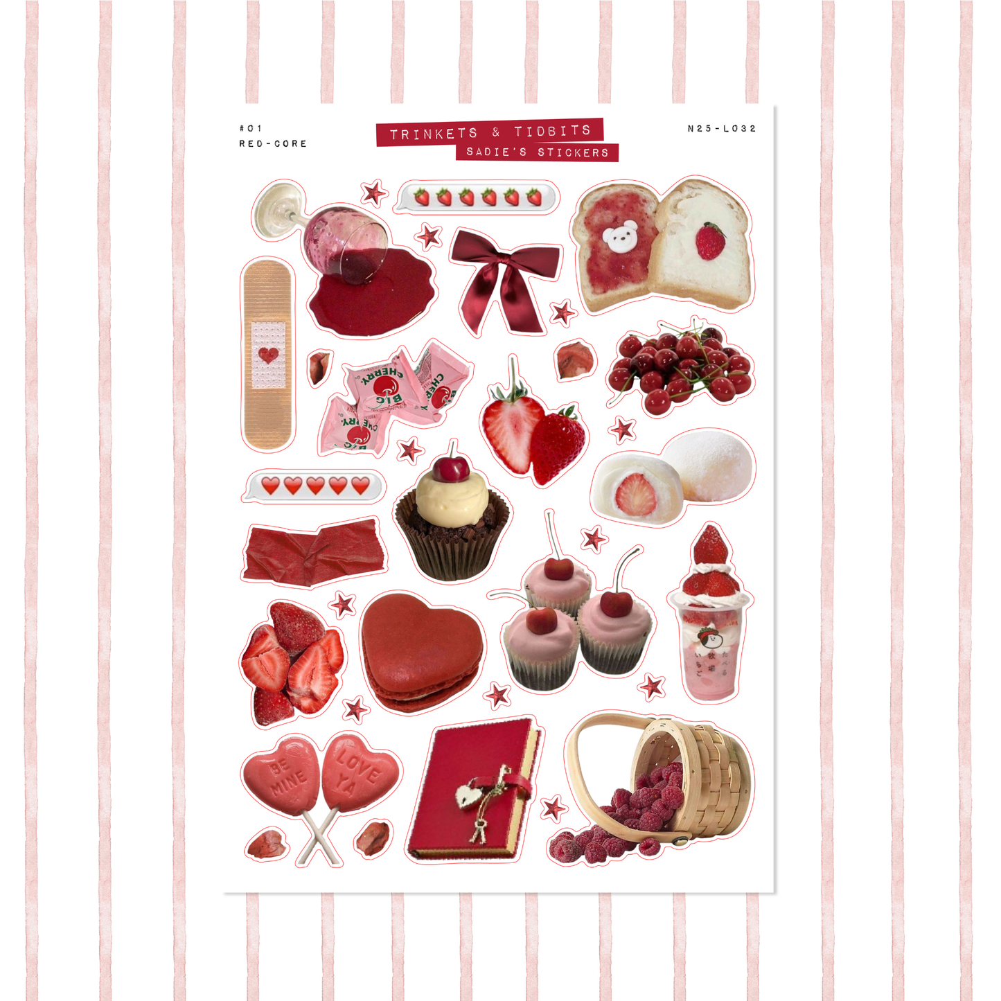 Red-Core Aesthetic Sticker Sheet