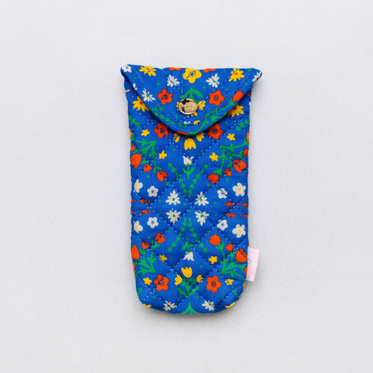 Blue Scandinavian Floral Quilted Glasses Case