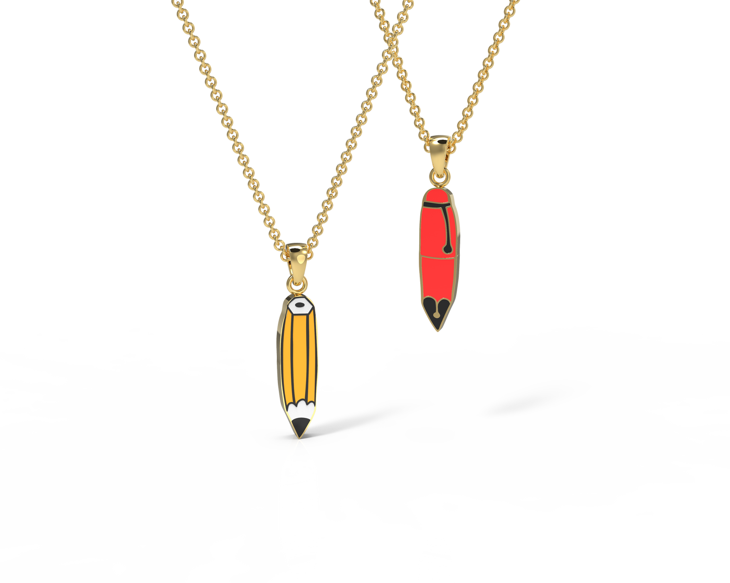 Pen & Pencil Double-Sided Pendant Necklace