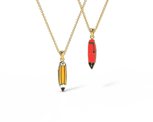 Pen & Pencil Double-Sided Pendant Necklace