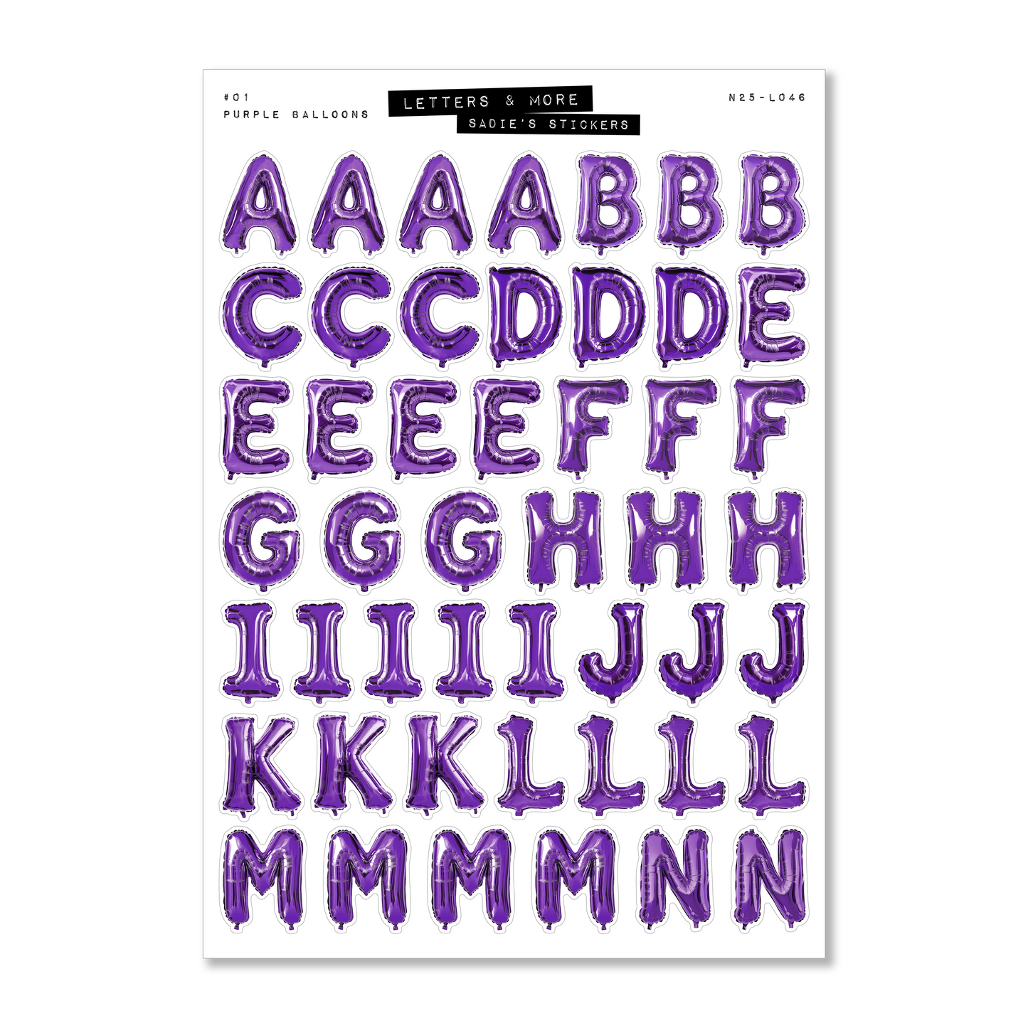 Purple Balloon Letter Sticker Set