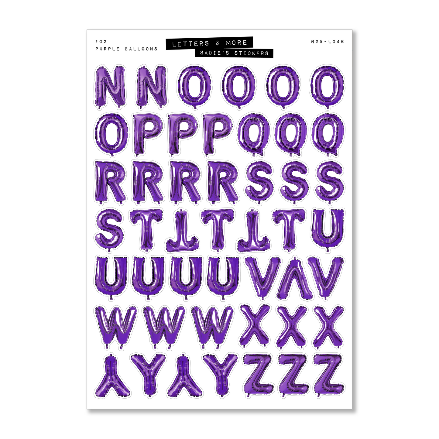 Purple Balloon Letter Sticker Set