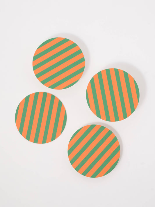 Green and Orange Striped Coaster Set