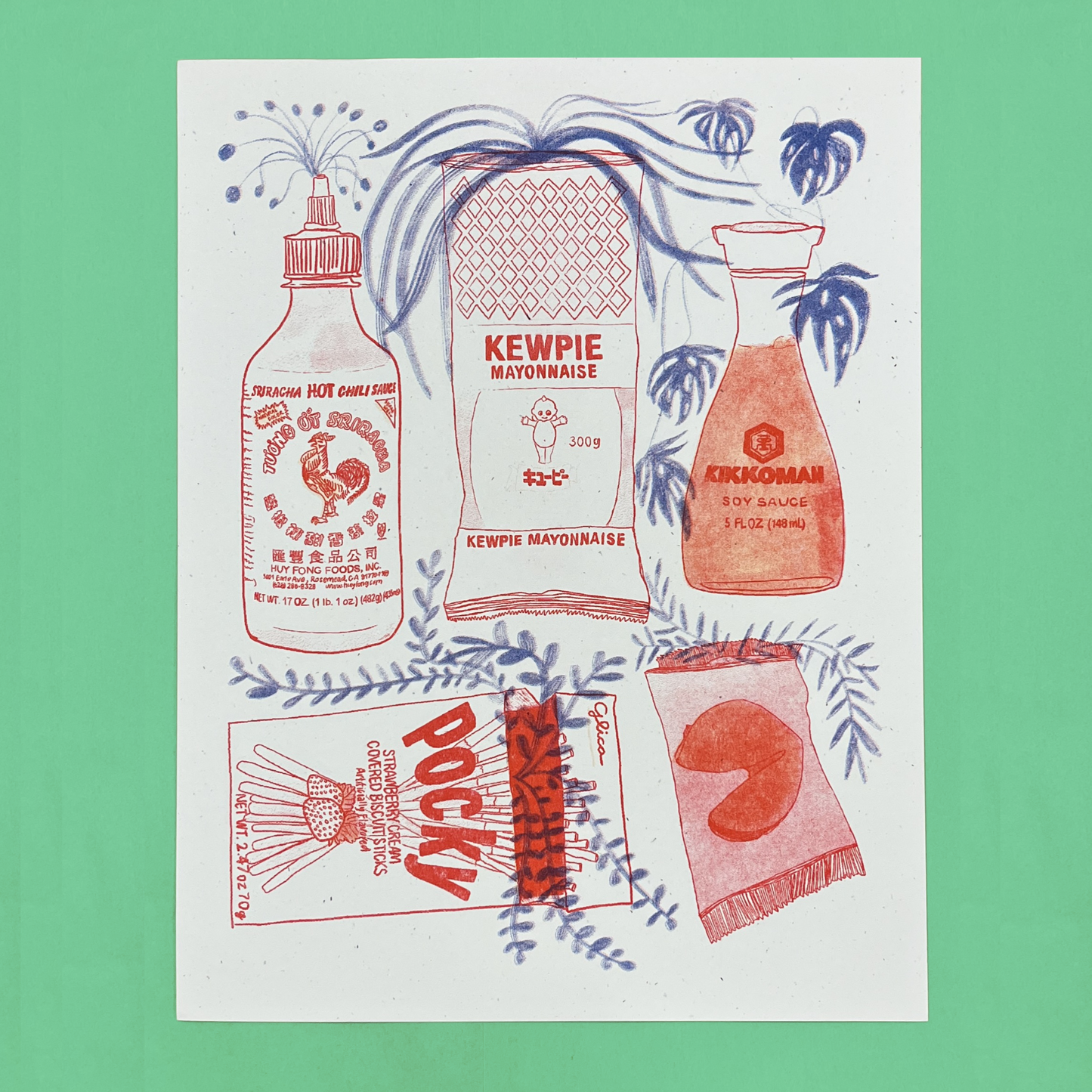 Asian Snacks Risograph Print