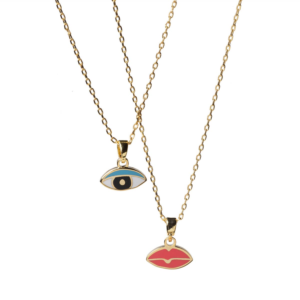 Eye/Lips Double Sided Pendant Necklace