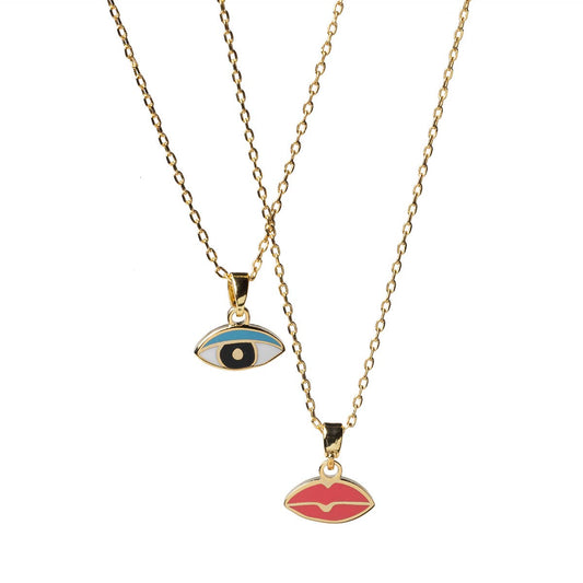 Eye/Lips Double Sided Pendant Necklace