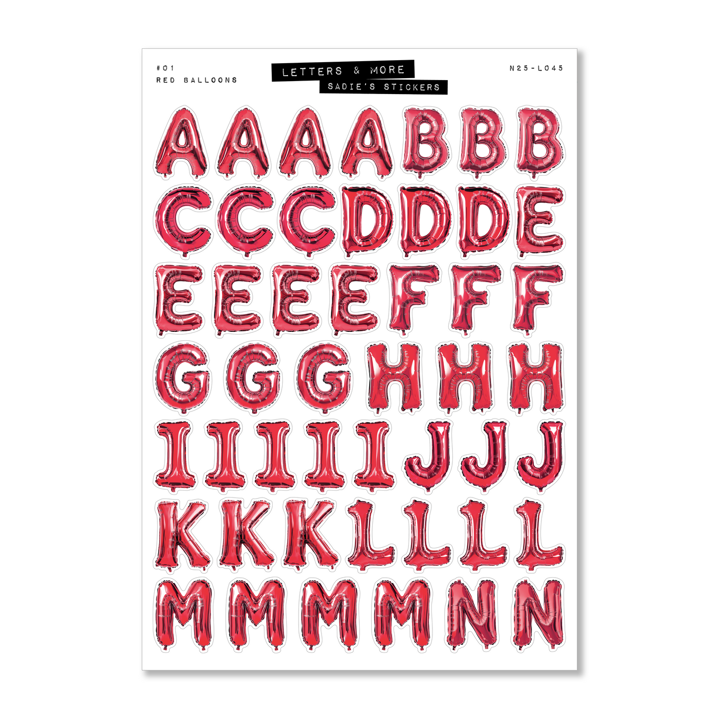 Red Balloon Letter Sticker Set