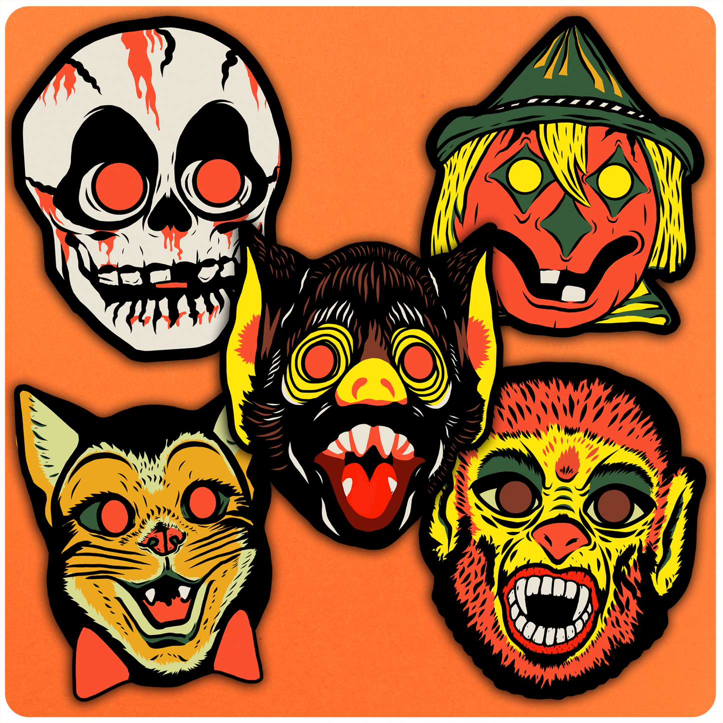 Halloween Masks Cutout Decoration Set