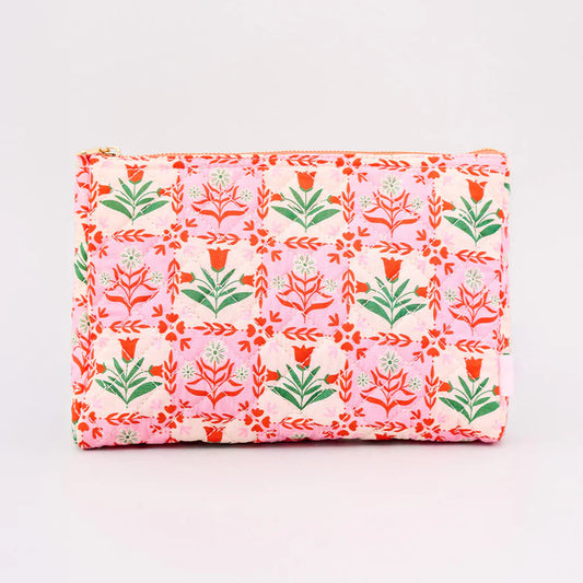 Pink Tile Floral Quilted Pouch