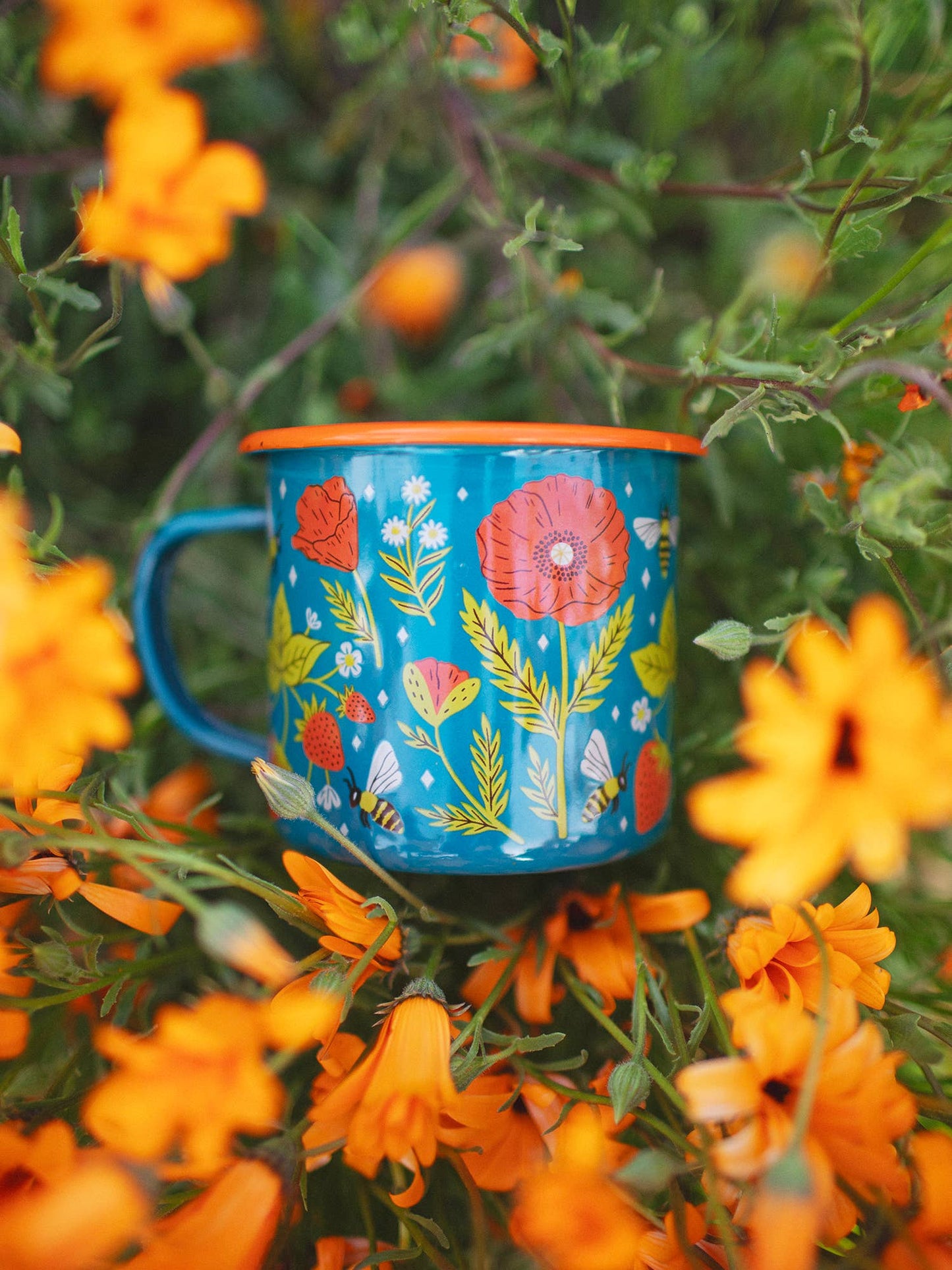 Garden Buzz Enamel Coffee Mug