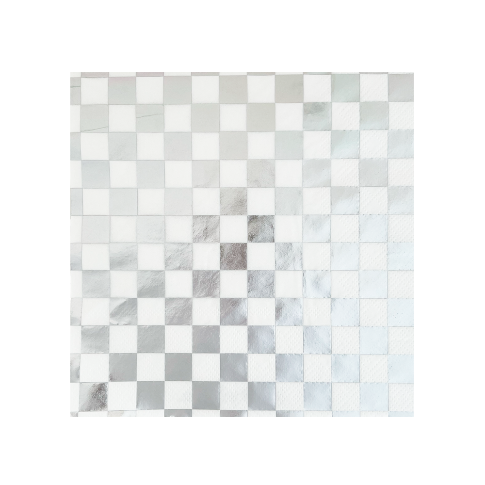 Silver Check Cocktail Napkins