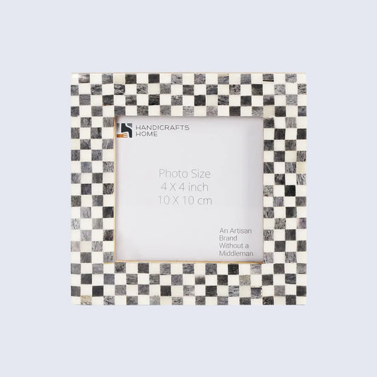 Grey White Bone Inlay Checkered Photo Frame