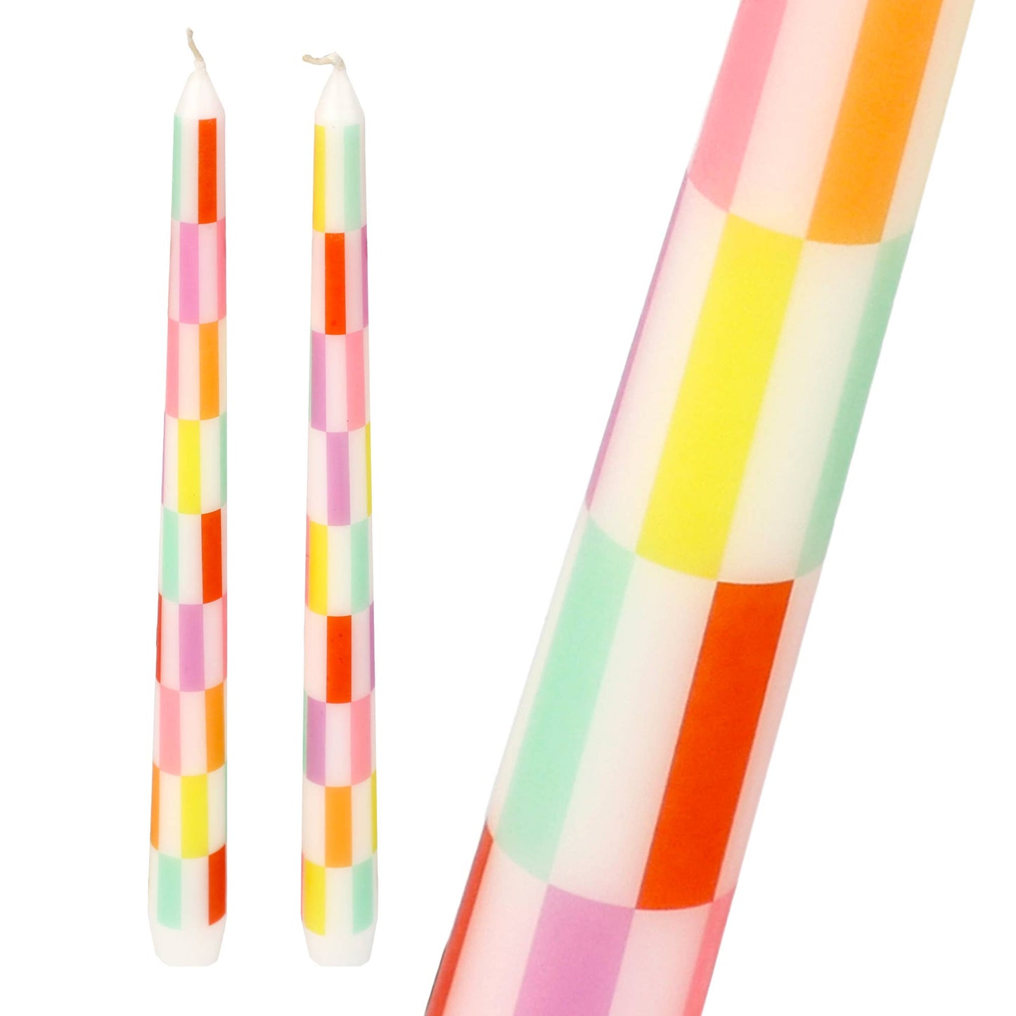 Multi Colored Check Taper Candles