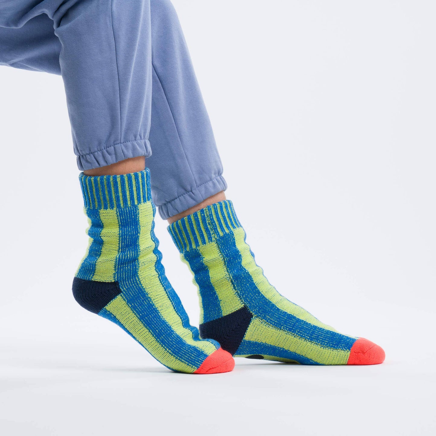 Lime Cobalt Big Stripe House Socks