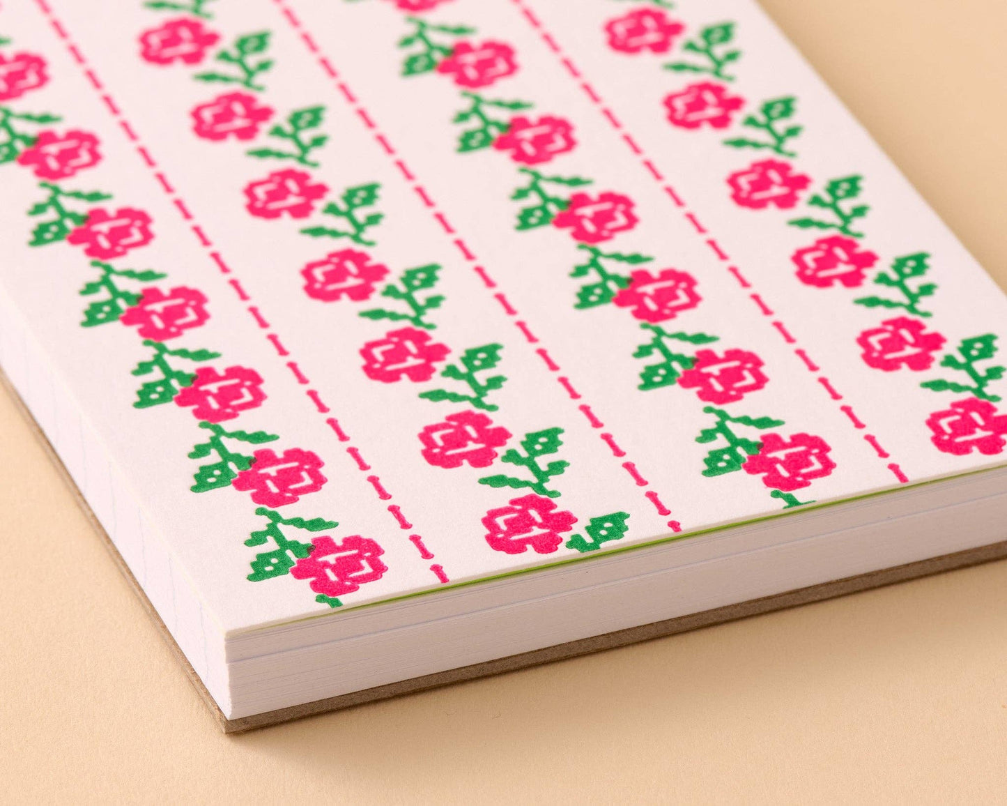 Cross Stitch Rose Letterpress Pocket Spiral Notebook