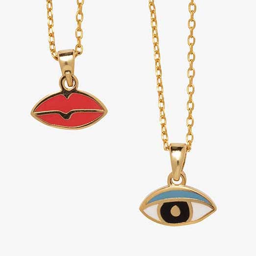 Eye/Lips Double Sided Pendant Necklace