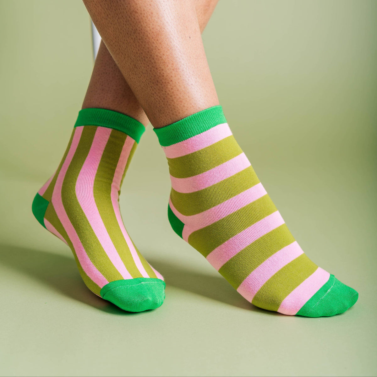 Green Pink Stripe Socks