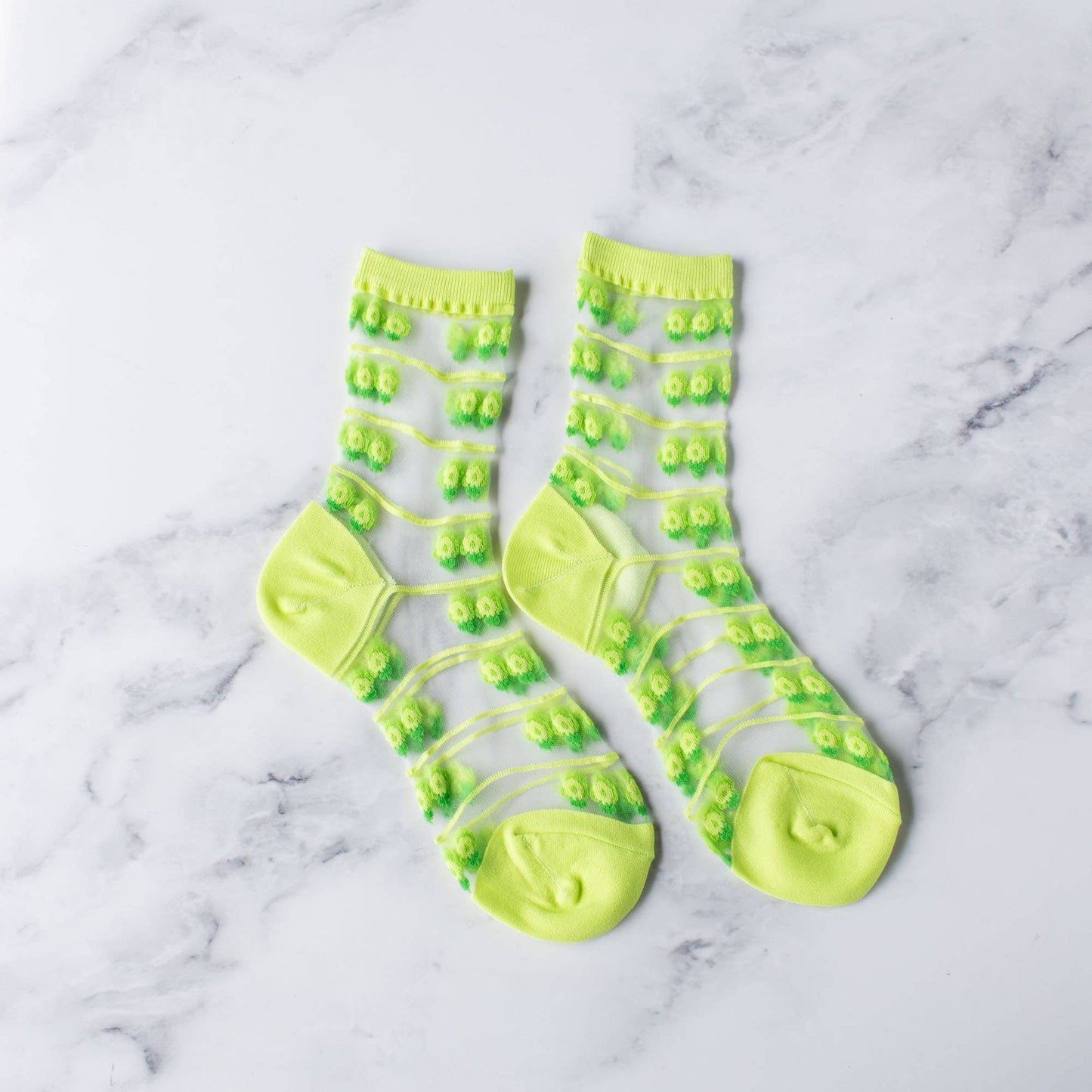 Lime Floral Mesh Socks