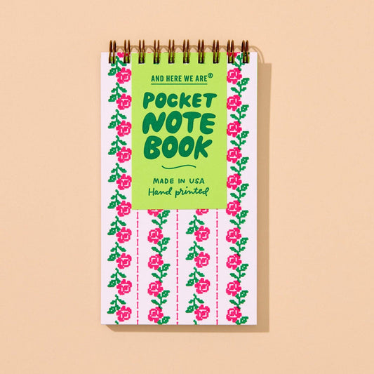 Cross Stitch Rose Letterpress Pocket Spiral Notebook