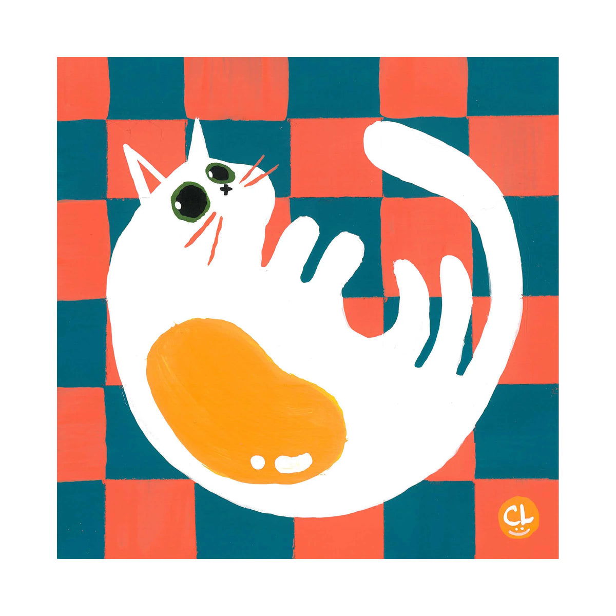 Sunny-Side Up Cat: Blue Checker Print