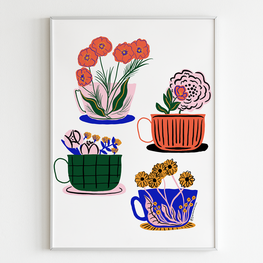 Floral Tea Cups 11x14"