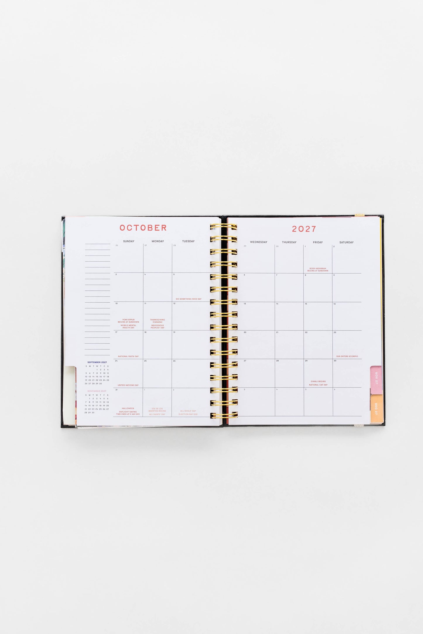 2027 Black Scandinavian Floral Medium Spiral 12 Month Planner