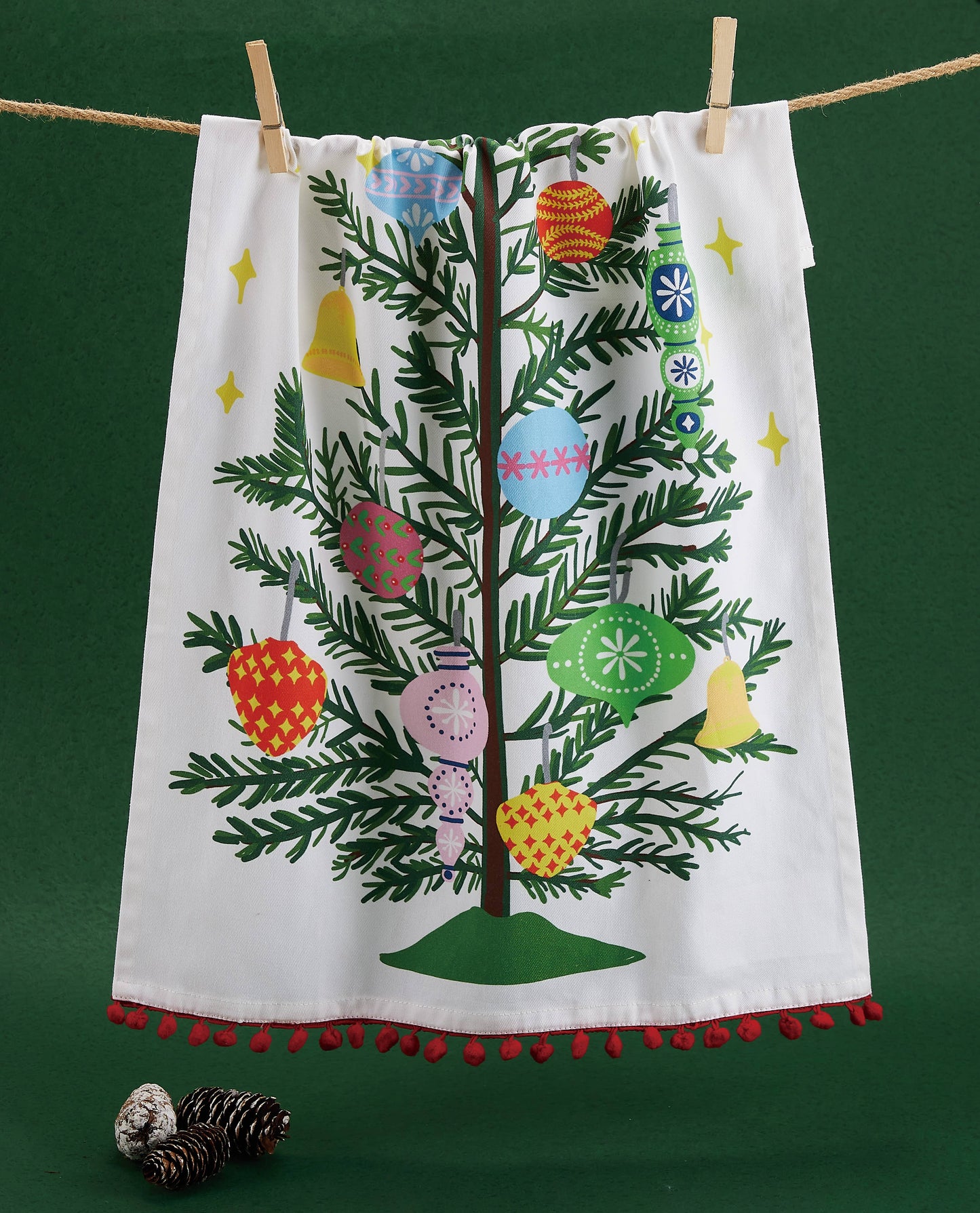 Christmas Tree Towel with Pom Poms