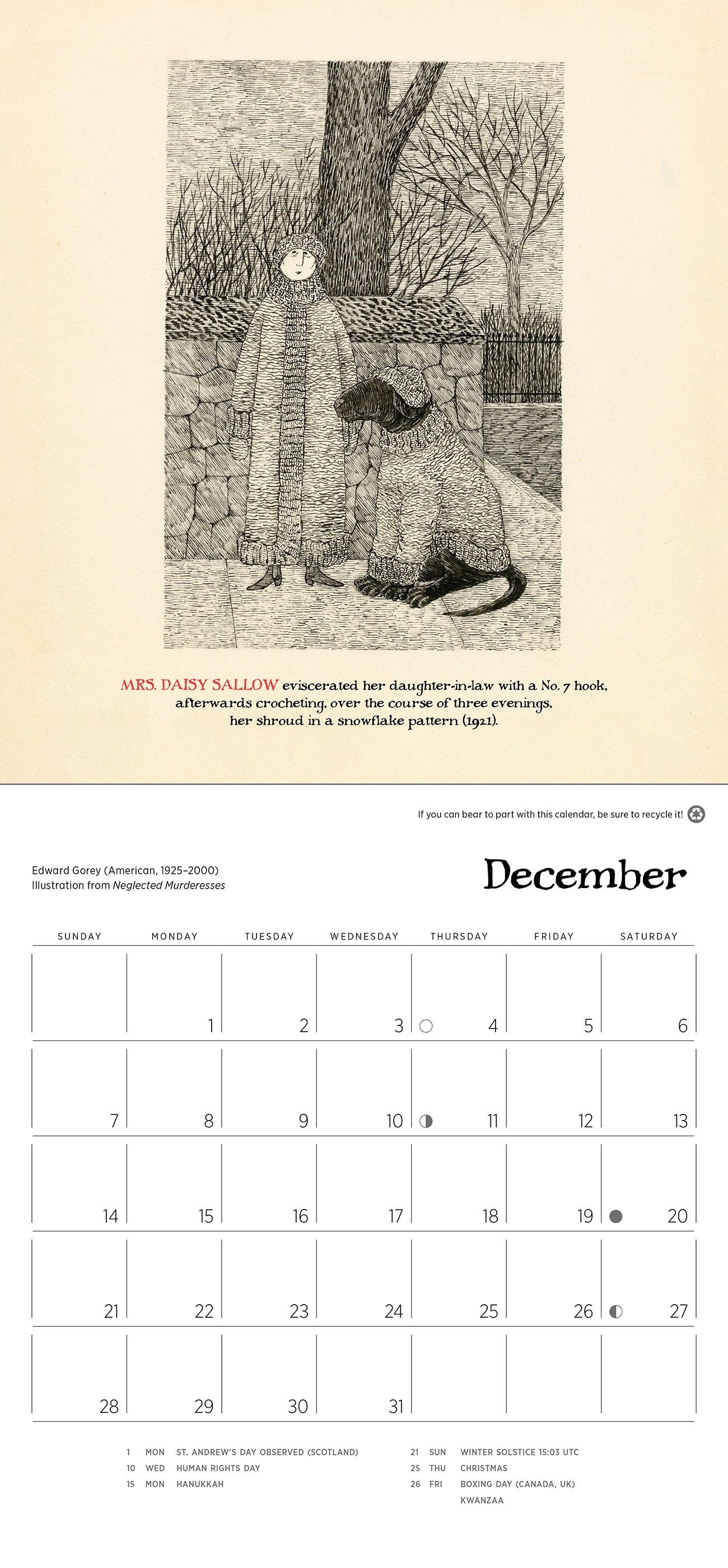 2025 Neglected Murderesses Mini Wall Calendar