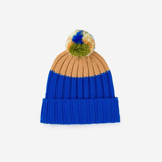 Cobalt Chunky Colorblock Knit Pom Beanie