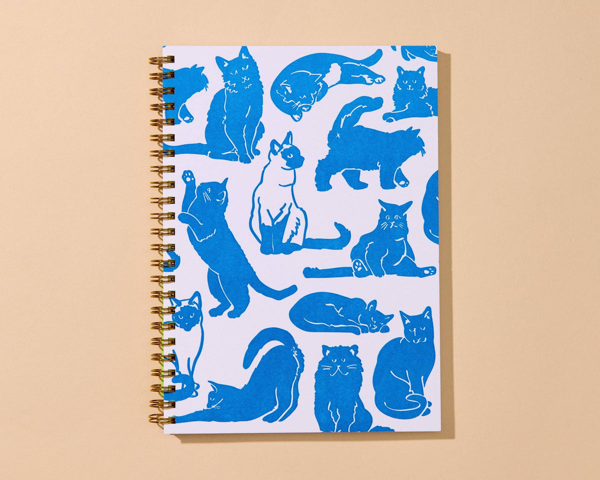 Blue Toile Cats Spiral Notebook