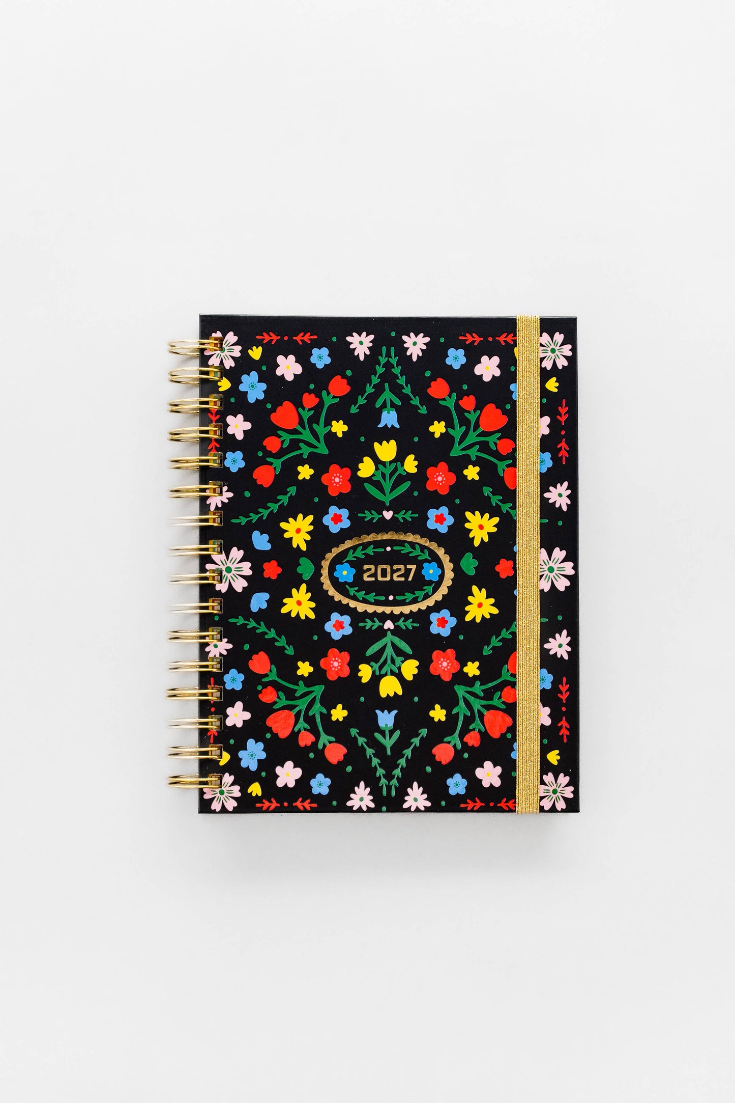 2027 Black Scandinavian Floral Medium Spiral 12 Month Planner