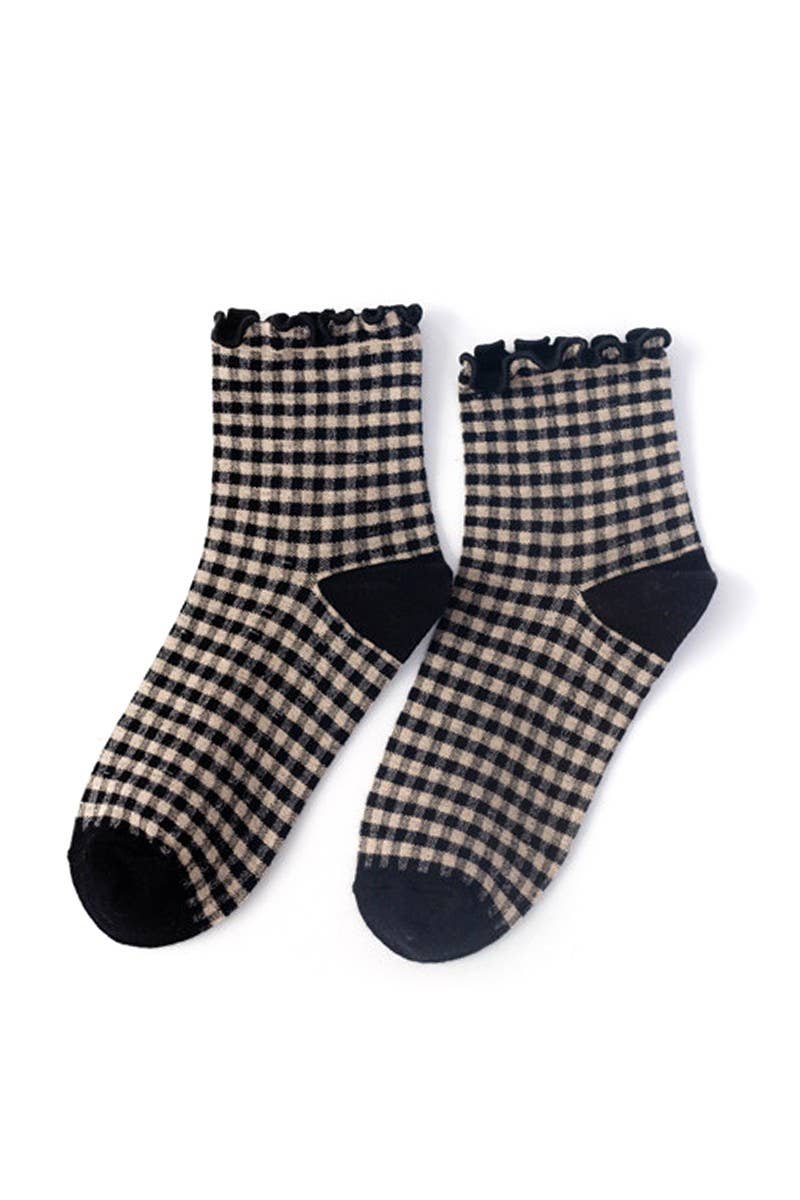 Ruffle Trim Plaid Ankle Socks