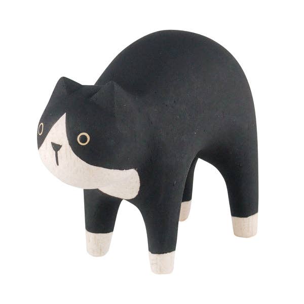 Tuxedo Cat Wood Figure