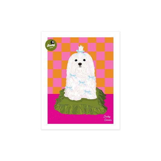 Dog with Bows on a Silk Pillow print