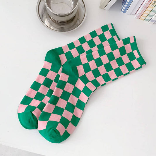 Green and Pink Checkerboard Socks