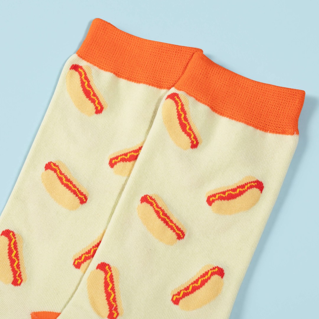 Orange Colorblock Hot Dog Crew Socks