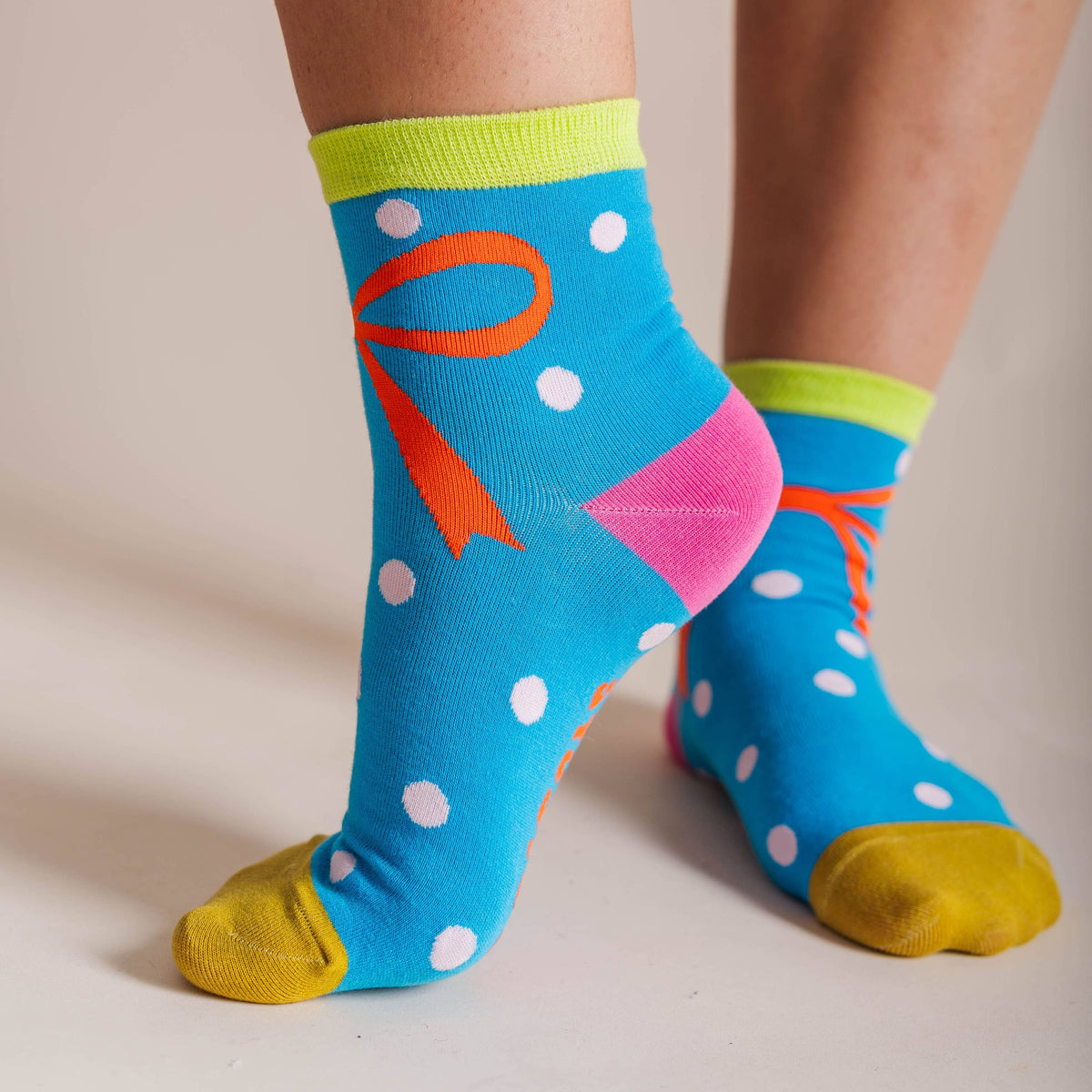 Holiday Bow Dot Blue Socks