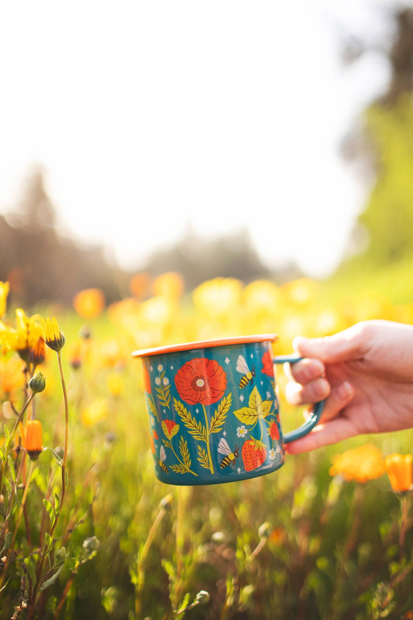 Garden Buzz Enamel Coffee Mug