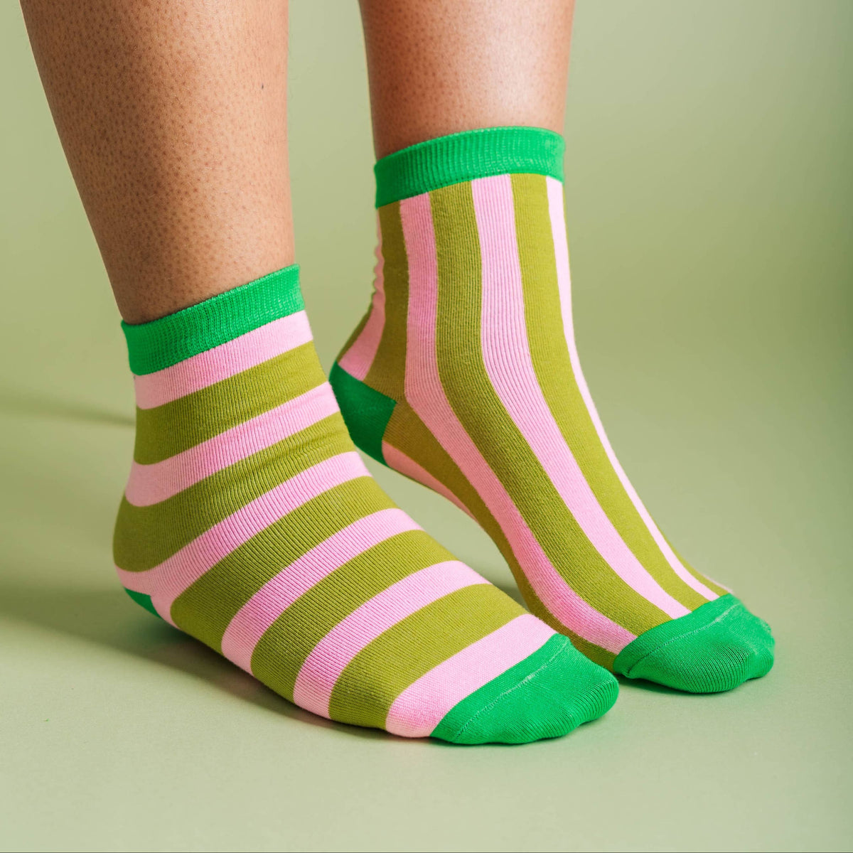 Green Pink Stripe Socks