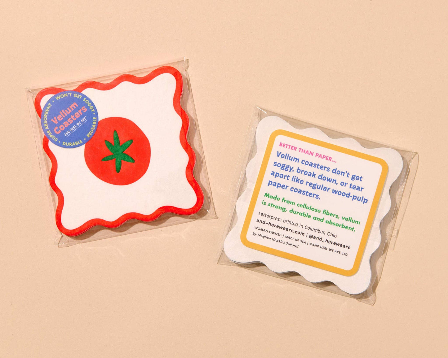 Tomato Letterpress Vellum Coasters Set