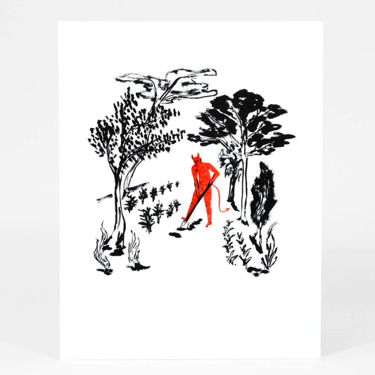 The Devil Is Working In The Garden Riso Print