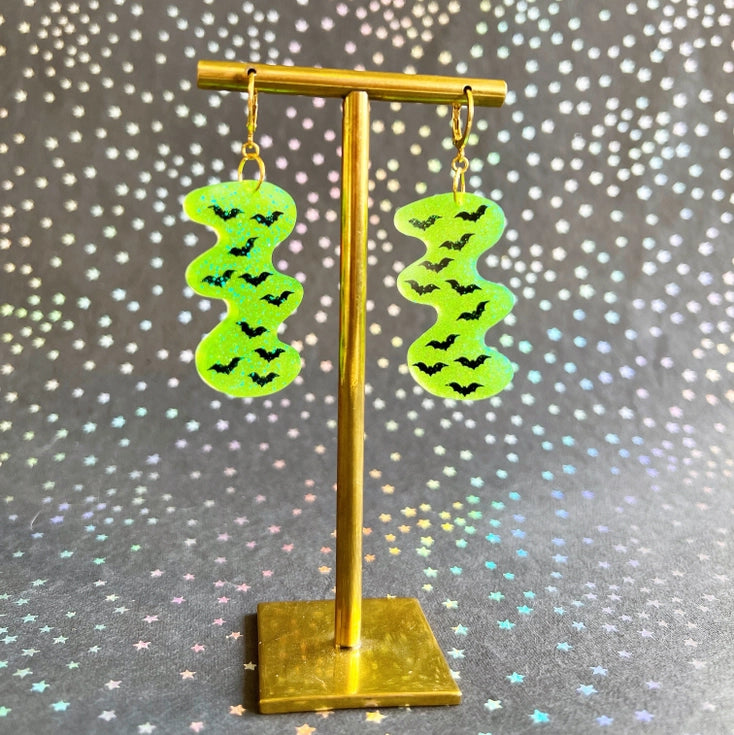 Lime Glow Bats Earrings