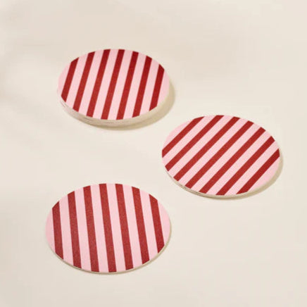 Pink and Maroon Striped Coaster Set