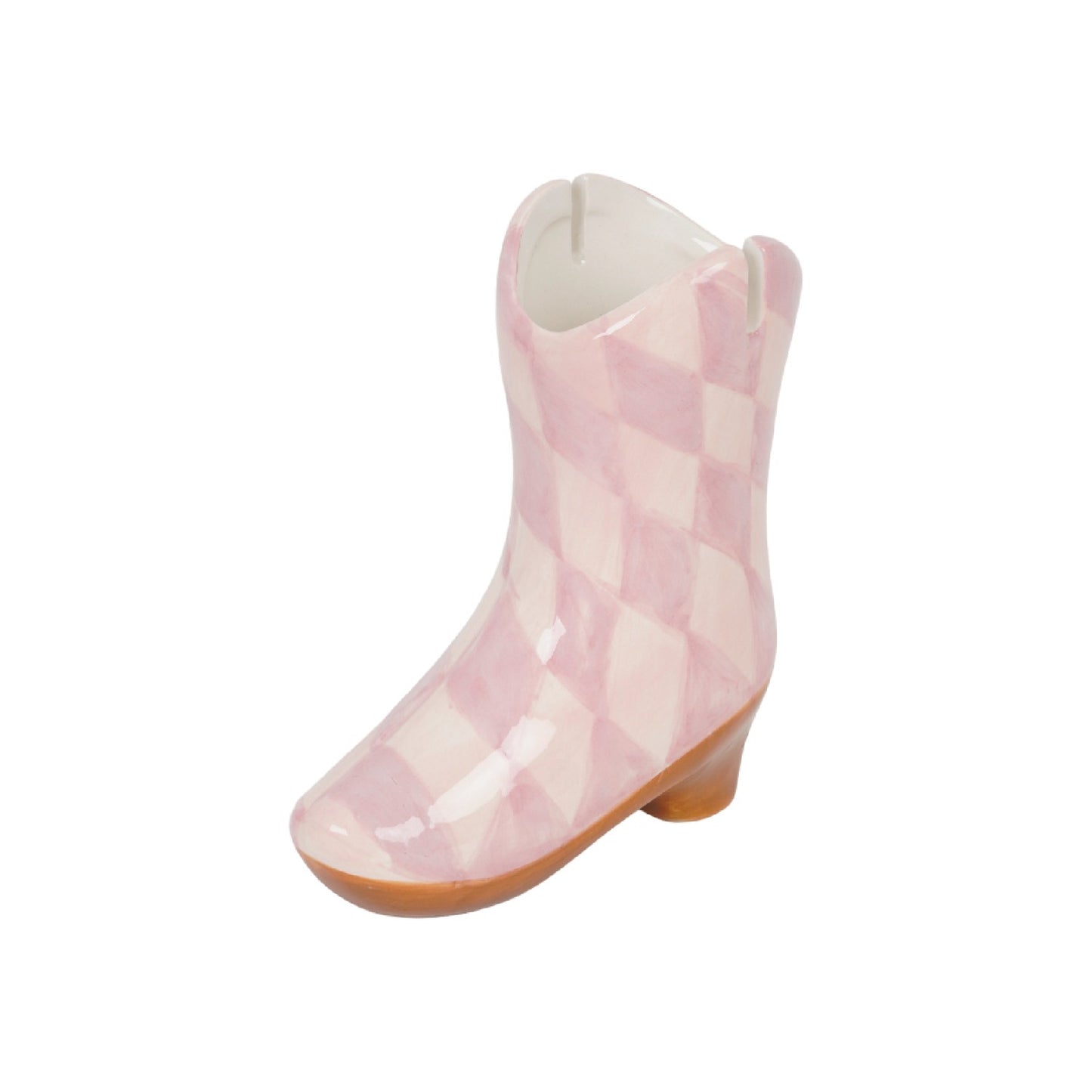 Ceramic Pink Check Cowboy Boot