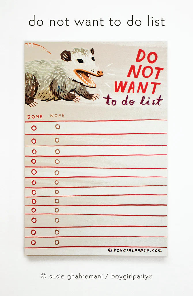 Possum "Do Not Want To Do List" Notepad