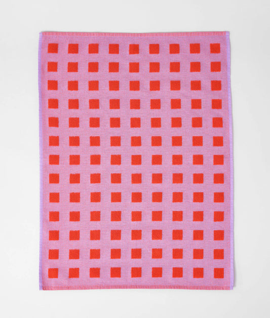 Squares Lilac/Red Tea Towel